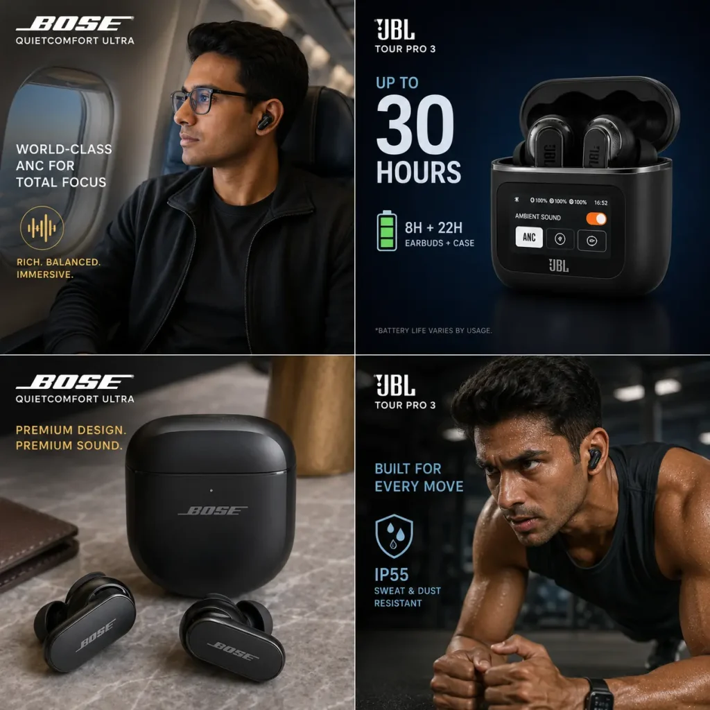 Bose Quiet Comfort Ultra vs JBL Tour Pro 3: Honest Test & Winner 7 Bose QuietComfort Ultra vs JBL Tour Pro 3 key features comparison