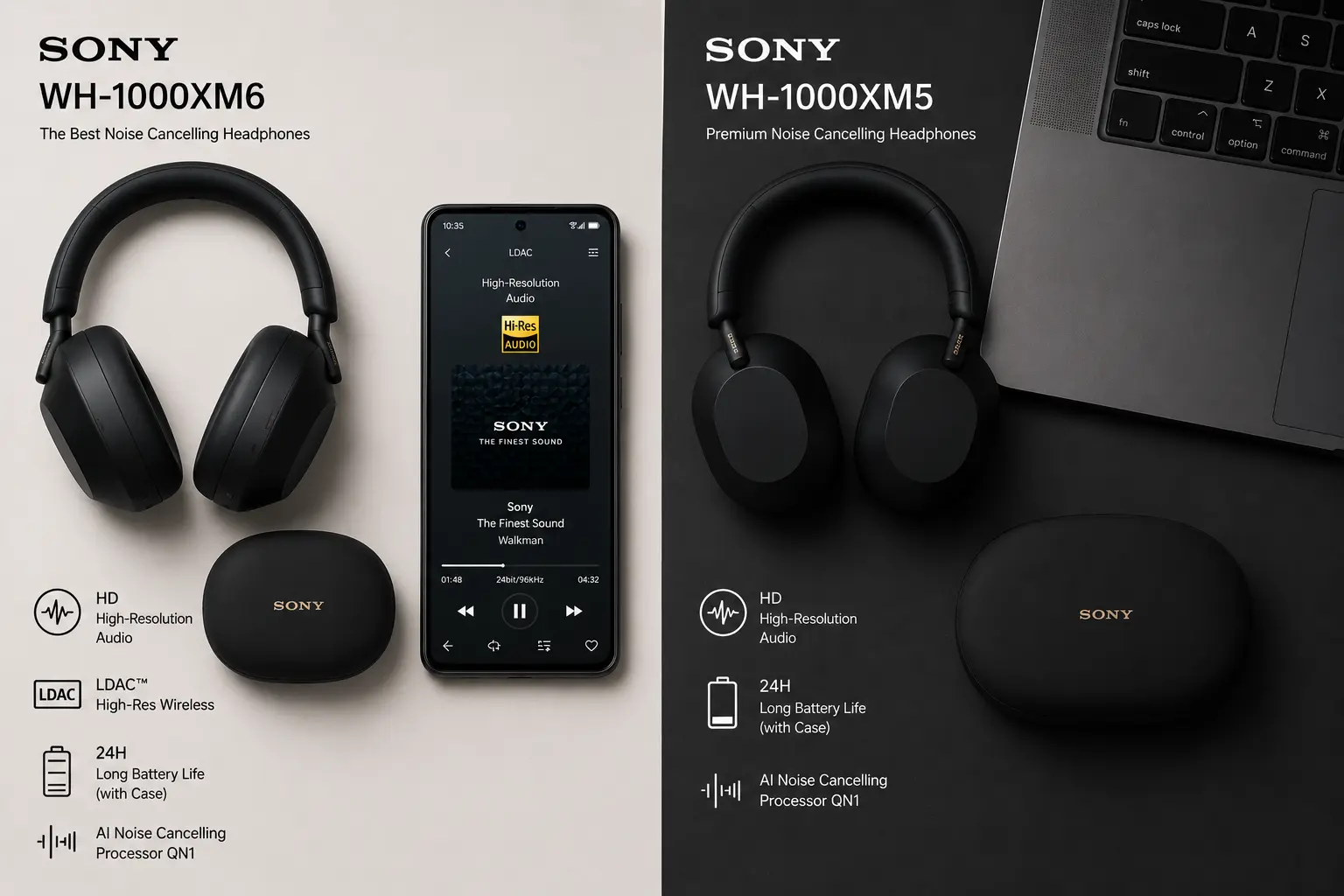 sony xm6 vs xm5, sony wf-1000xm6 vs wf-1000xm5, sony wf1000xm6, sony wf1000xm5, sony noise cancelling earbuds, wireless noise cancelling earbuds, hd noise cancelling processor qn3e, integrated processor v2, dynamic driver x, ldac codec, bluetooth 5.3, multi noise sensor technology, poly-urethane foam ear tips, bone conduction sensor, ai beamforming microphone, premium matte finish, glossy plastic earbuds, battery life anc on, charging case footprint, pocketability, earbud fit stability, sound connect app, gemini live integration, auracast support, lc3 codec, is it worth upgrading to the xm6, sony xm6 price, sony xm5 discount deals, best wireless earbuds 2026