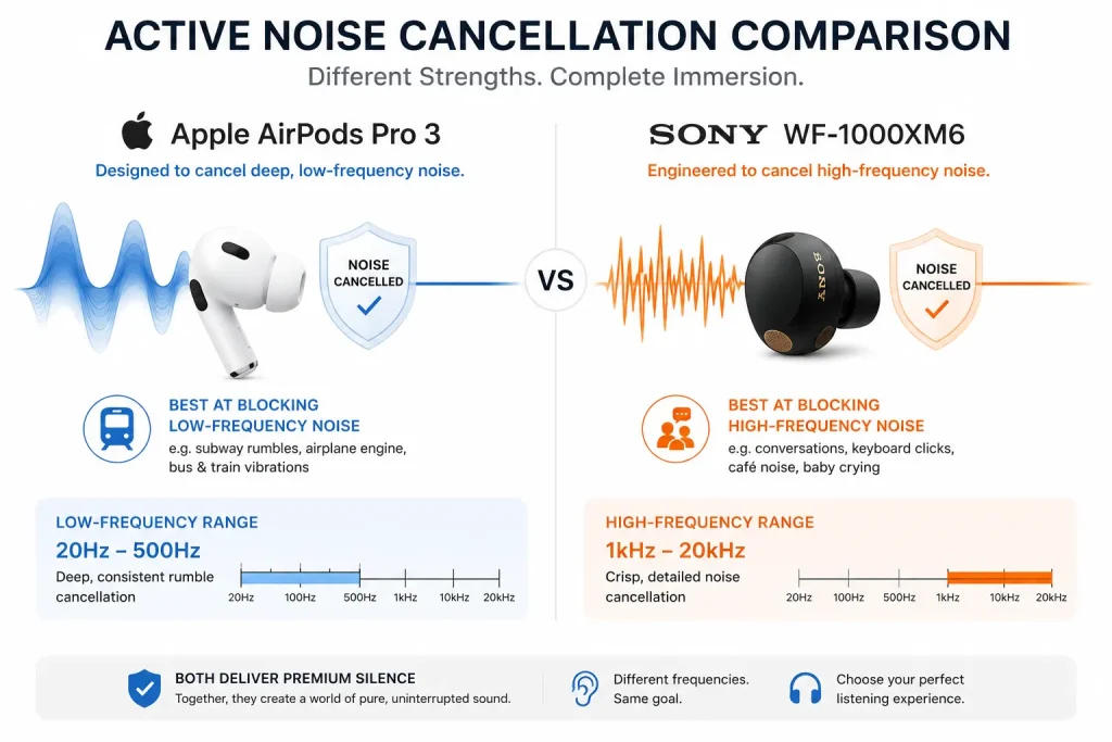 Apple AirPods Pro 3 vs Sony WF-1000XM6, AirPods Pro 3 vs WF-1000XM6, Sony WF-1000XM6 vs AirPods Pro 3, best premium wireless earbuds 2026, AirPods Pro 3 vs Sony XM6, best noise cancelling earbuds 2026,Apple AirPods Pro 3 review, AirPods Pro 3 features, AirPods Pro 3 heart rate sensor, AirPods Pro 3 IP57 rating, AirPods Pro 3 fitness tracking, Apple H2 chip earbuds,Sony WF-1000XM6 review, Sony WF-1000XM6 LDAC support, Sony WF-1000XM6 32-bit audio, Sony Sound Connect EQ settings, Sony XM6 active noise cancellation, best earbuds for Android audiophiles