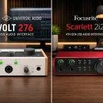 Universal Audio Volt 276 vs Focusrite Scarlett 2i2, Volt 276 vs Scarlett 2i2 4th Gen, best budget audio interface, desktop audio interface comparison, USB-C audio interfaces, home studio audio interface, UA Volt 276 vs Scarlett 2i2 4th Gen, budget interfaces under $300, 1176 compression audio interface, Auto Gain audio interface, Focusrite Scarlett 2i2 4th Gen review, Universal Audio Volt 276 review, audio interface for podcasters, vocal recording audio interface, Scarlett 2i2 vs Volt 276 comparison