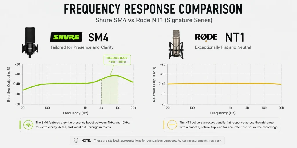 Frequency response comparison chart for the Shure SM4 and RØDE NT1 Signature Series