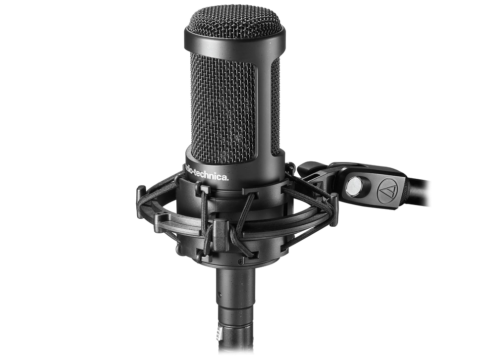 Audio-Technica AT2035 large-diaphragm studio microphone on its shock mount