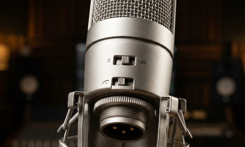 AKG P220 microphone body, grille and shock mount close-up